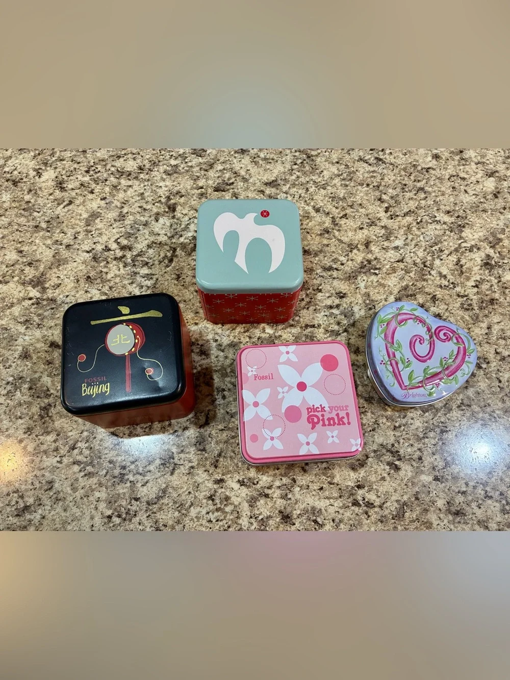 Set of 4 Decorative Tin Jewelry Boxes